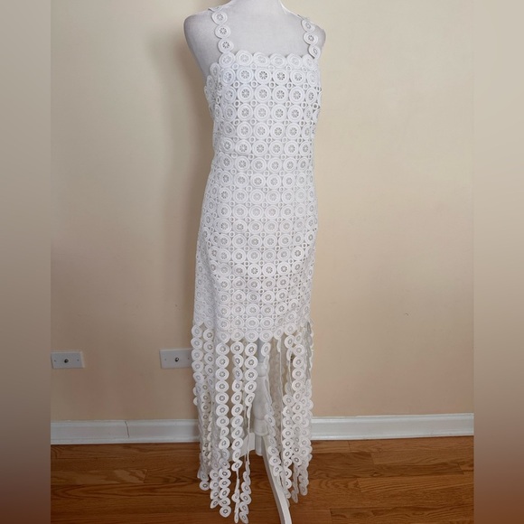 Jonathan Simkhai Jaycee Lace Fringe Midi Dress in White - Picture 5 of 15